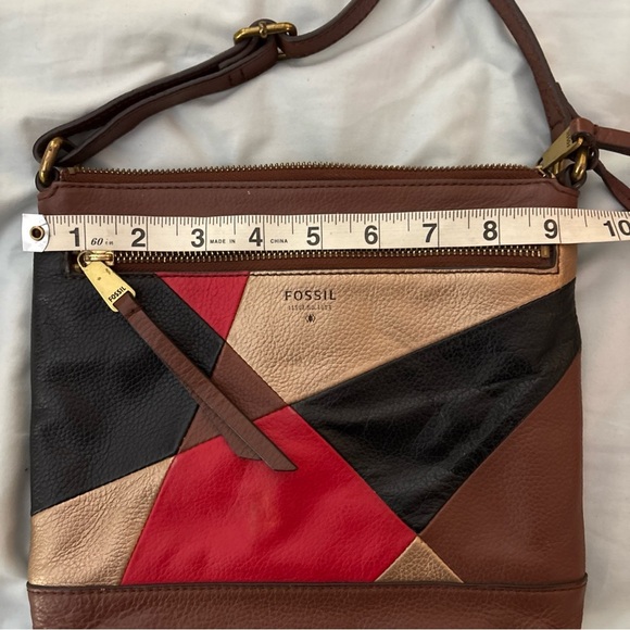 Fossil Fiona Crossbody Color Block Leather Bag Handbag Purse Red Black Brown - Picture 8 of 10